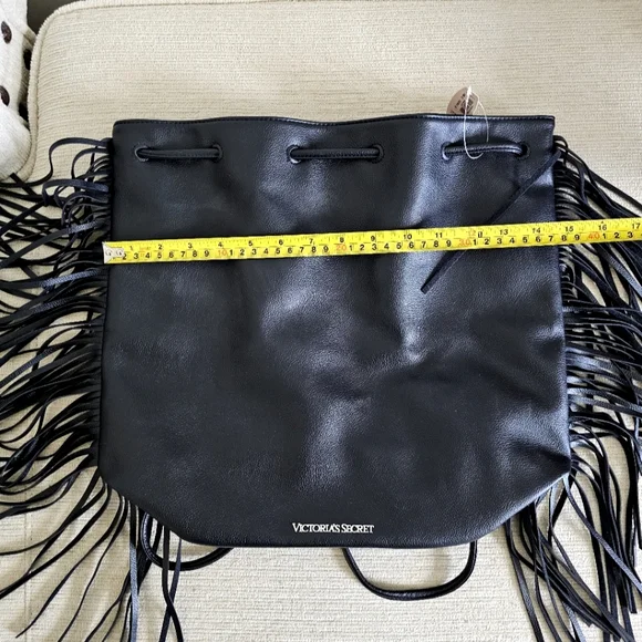 Victoria's Secret Black Vegan Leather Fringe Backpack Handbag Shoulder Bag NWT - Picture 15 of 15